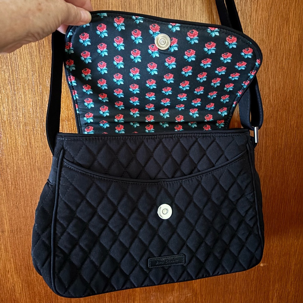 Vera Bradley Black Microfiber Quilted Crossbody Bag - Picture 2 of 5